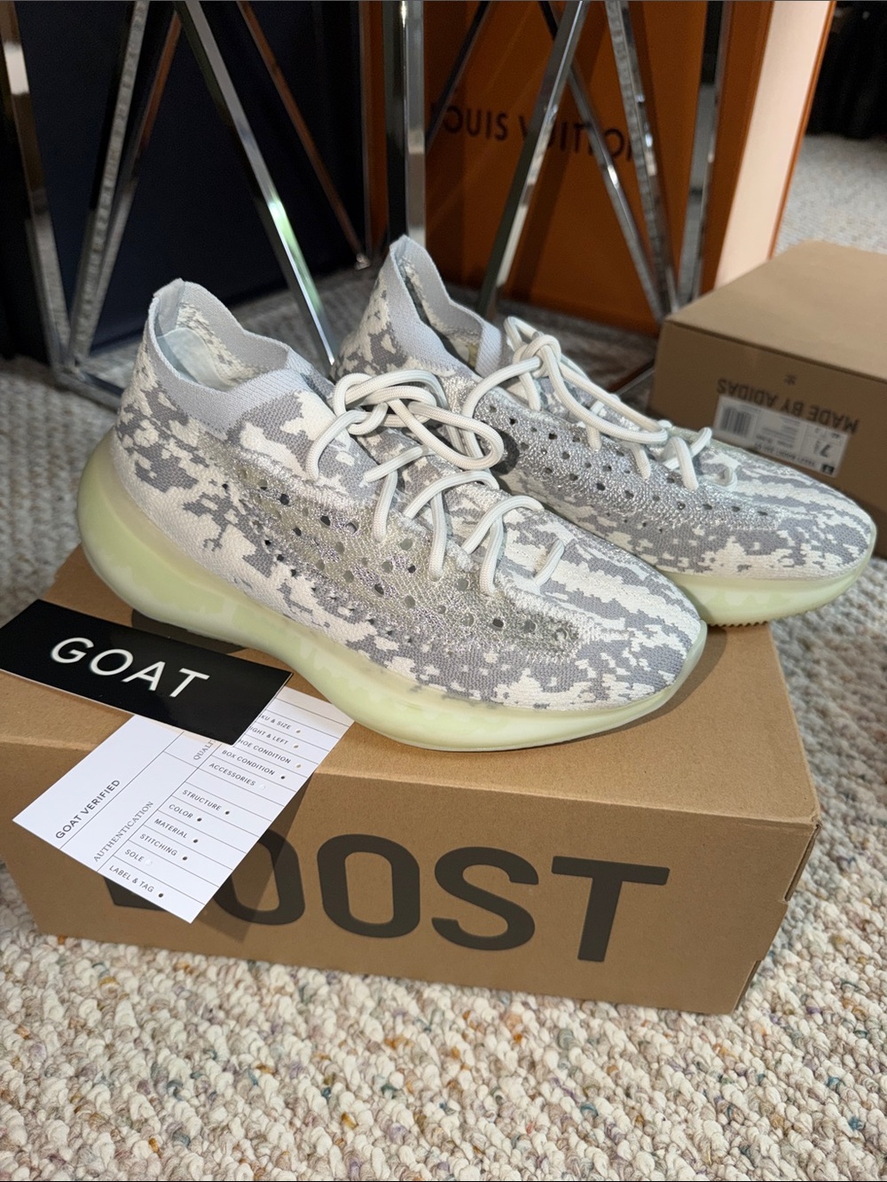 adidas Yeezy Boost 380 Calico Knit Sneakers - Light Gray & Cream Sole